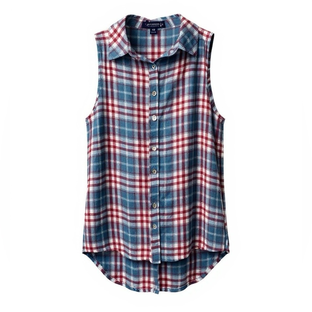 Star Scene High Low Sleeveless Plaid‎ Button Down